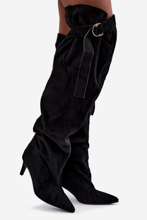 botas altas slip-on femininas com salto na cor preta Rosena