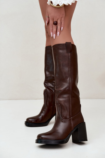 botas altas femininas acolchoadas com salto na cor chocolate Feresa