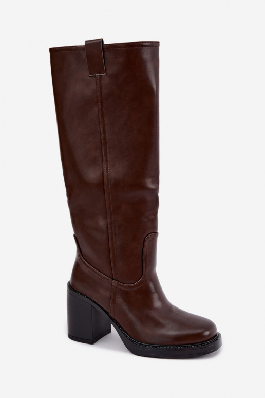 botas altas femininas acolchoadas com salto na cor chocolate Feresa