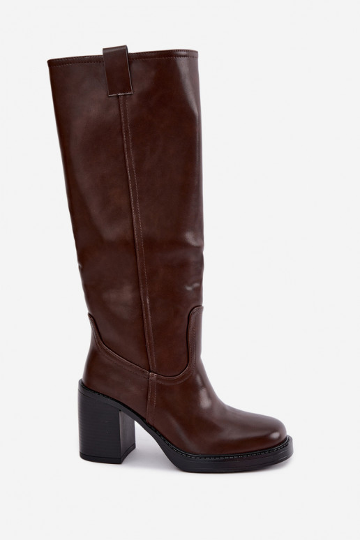 botas altas femininas acolchoadas com salto na cor chocolate Feresa