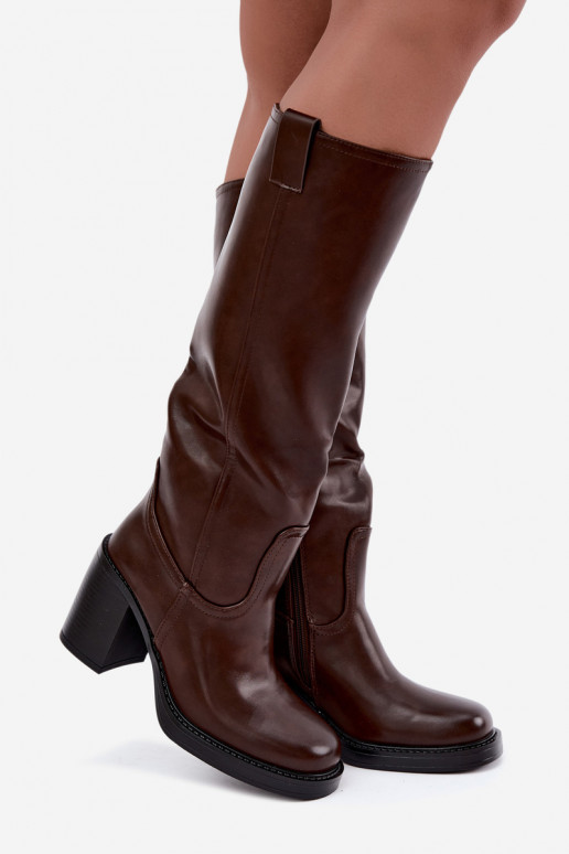 botas altas femininas acolchoadas com salto na cor chocolate Feresa