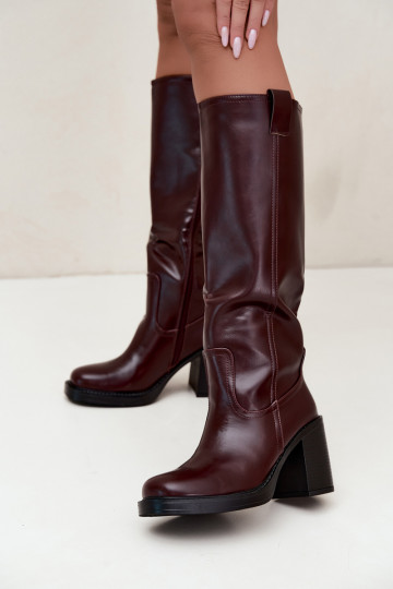 botas altas femininas acolchoadas com salto na cor bordô Feresa 2