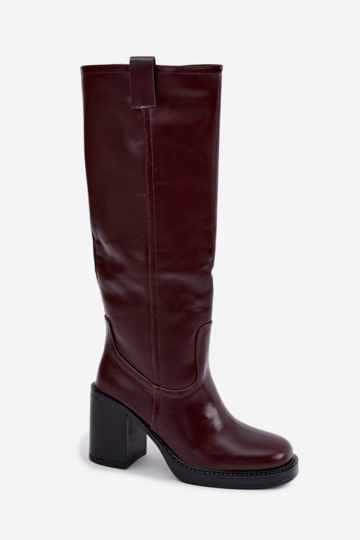 botas altas femininas acolchoadas com salto na cor bordô Feresa