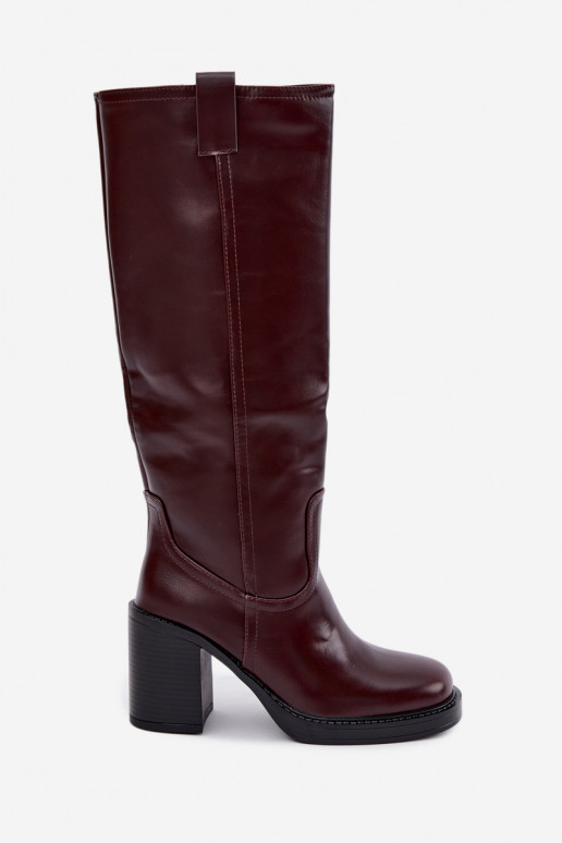 botas altas femininas acolchoadas com salto na cor bordô Feresa