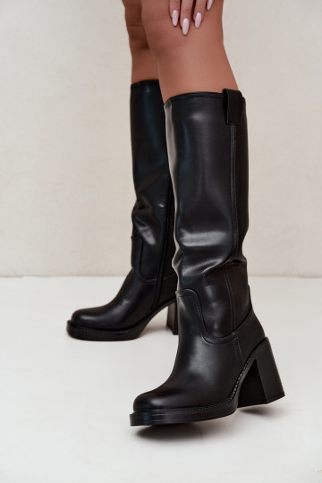 botas altas femininas acolchoadas com salto na cor preta Feresa 2