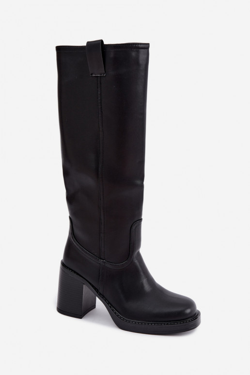 botas altas femininas acolchoadas com salto na cor preta Feresa