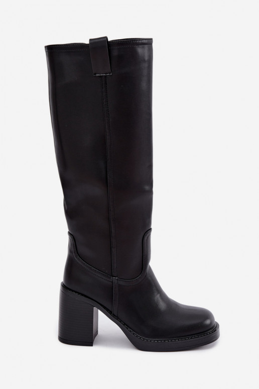 botas altas femininas acolchoadas com salto na cor preta Feresa