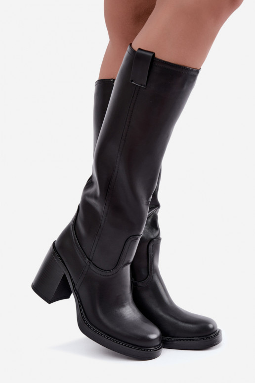 botas altas femininas acolchoadas com salto na cor preta Feresa