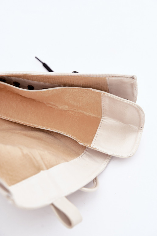 botas altas femininas acolchoadas com cadarços e plataforma na cor areia Galvia