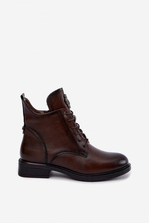Botins castanhos chocolate com saltos largos e ornamentos Leonise