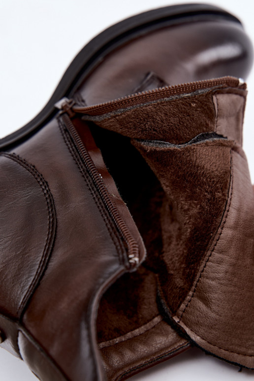 Botins castanhos chocolate com saltos largos e ornamentos Leonise