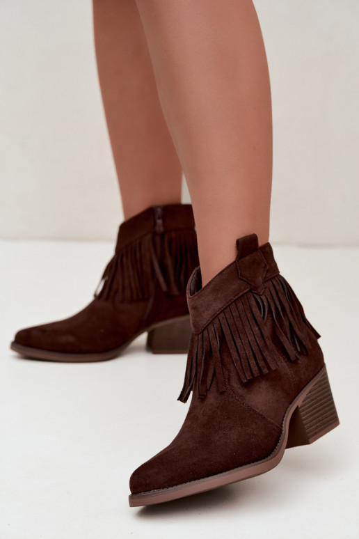 Botins de estilo cowboy castanhos chocolate com franjas Elisya