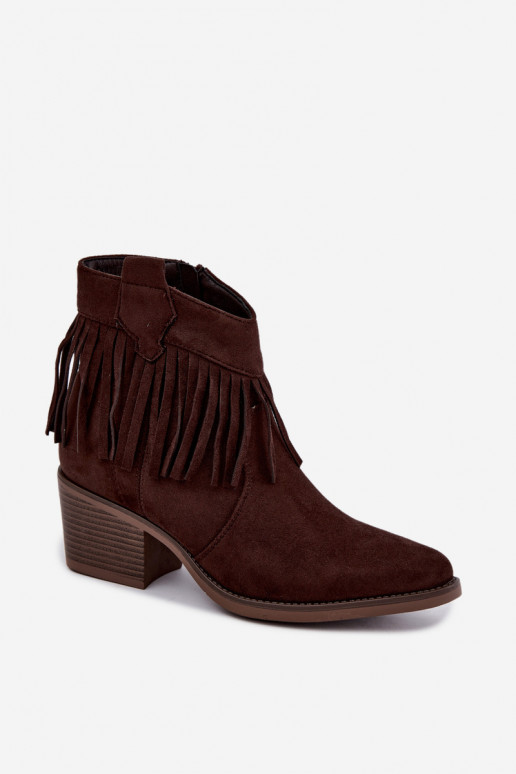 Botins de estilo cowboy castanhos chocolate com franjas Elisya