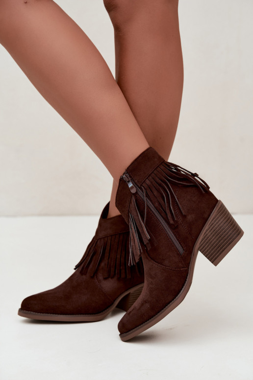 Botins de estilo cowboy castanhos chocolate com franjas Elisya