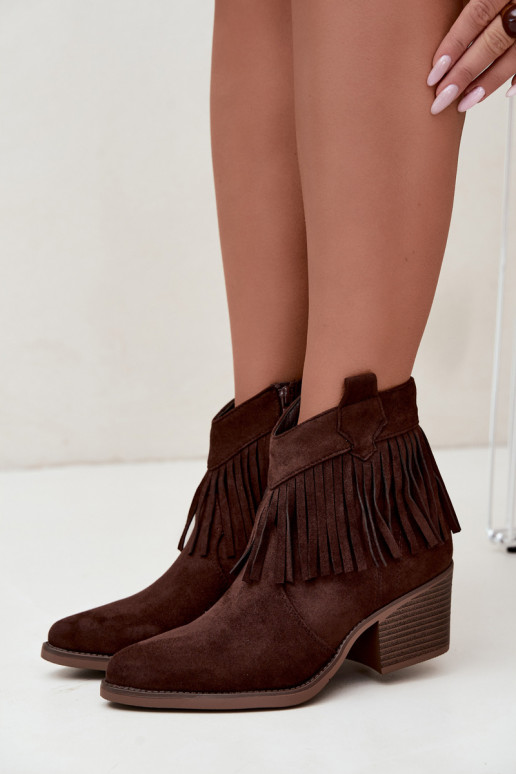 Botins de estilo cowboy castanhos chocolate com franjas Elisya