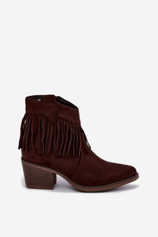 Botins de estilo cowboy castanhos chocolate com franjas Elisya