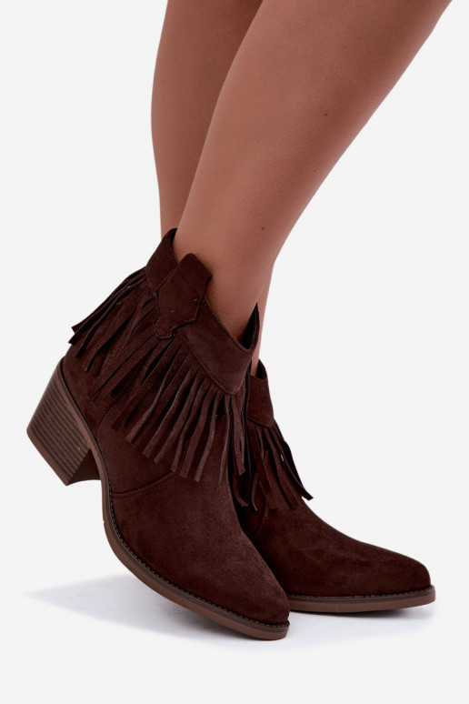 Botins de estilo cowboy castanhos chocolate com franjas Elisya
