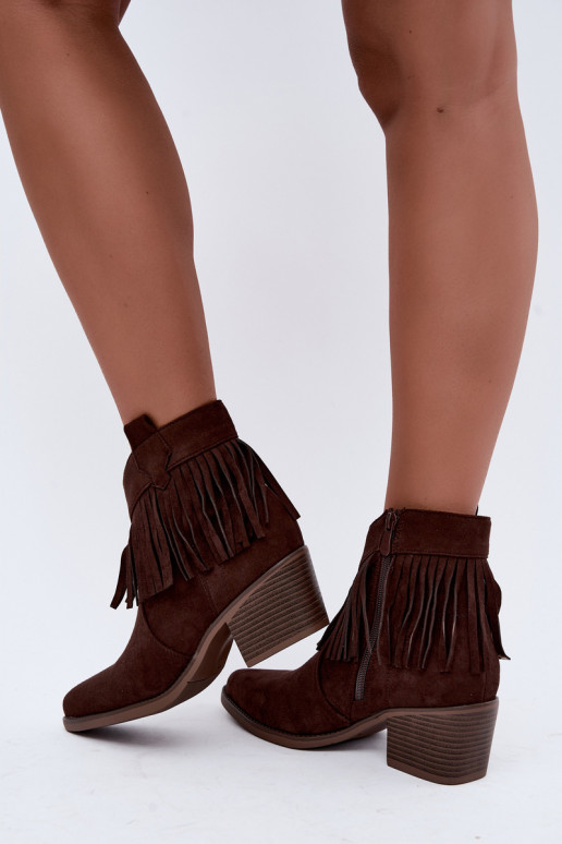 Botins de estilo cowboy castanhos chocolate com franjas Elisya