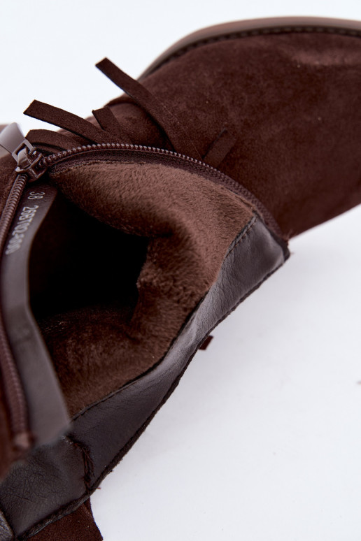 Botins de estilo cowboy castanhos chocolate com franjas Elisya