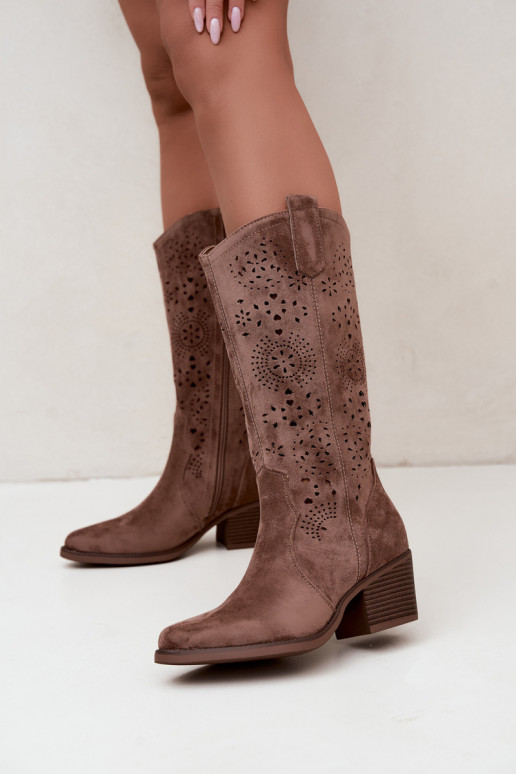 Botas longas de estilo cowboy castanhas com recortes Garena