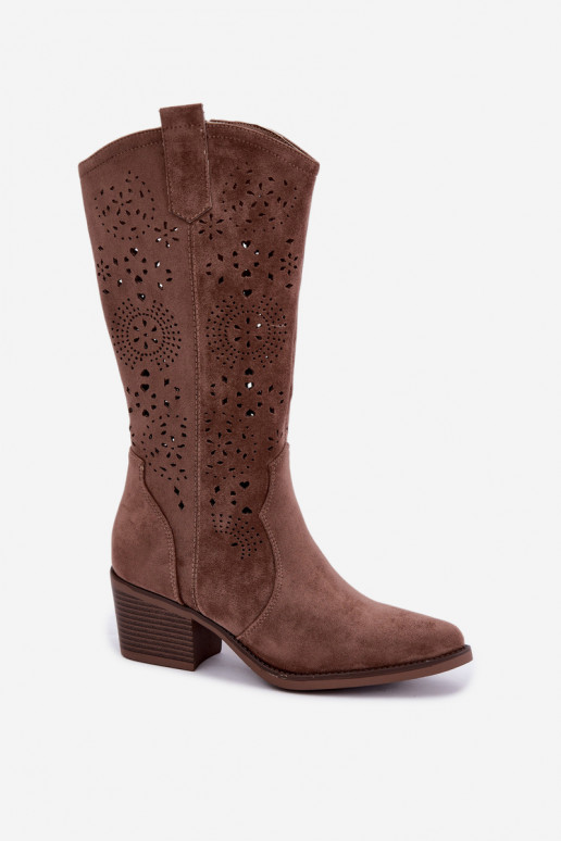Botas longas de estilo cowboy castanhas com recortes Garena