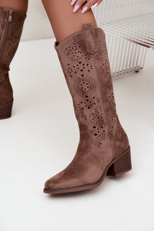 Botas longas de estilo cowboy castanhas com recortes Garena