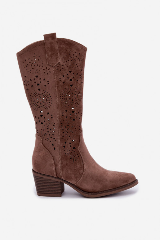 Botas longas de estilo cowboy castanhas com recortes Garena