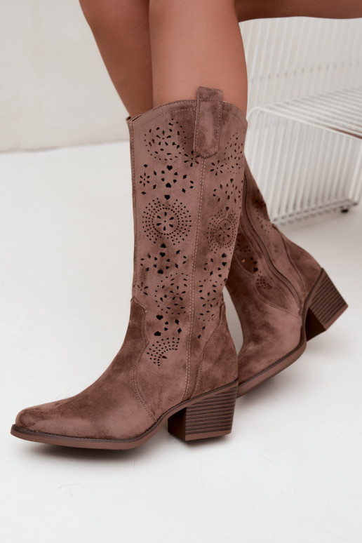 Botas longas de estilo cowboy castanhas com recortes Garena