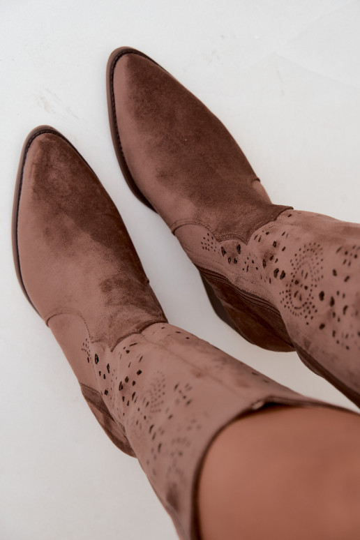 Botas longas de estilo cowboy castanhas com recortes Garena