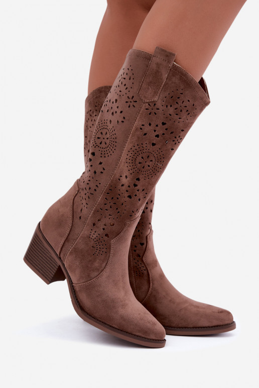 Botas longas de estilo cowboy castanhas com recortes Garena