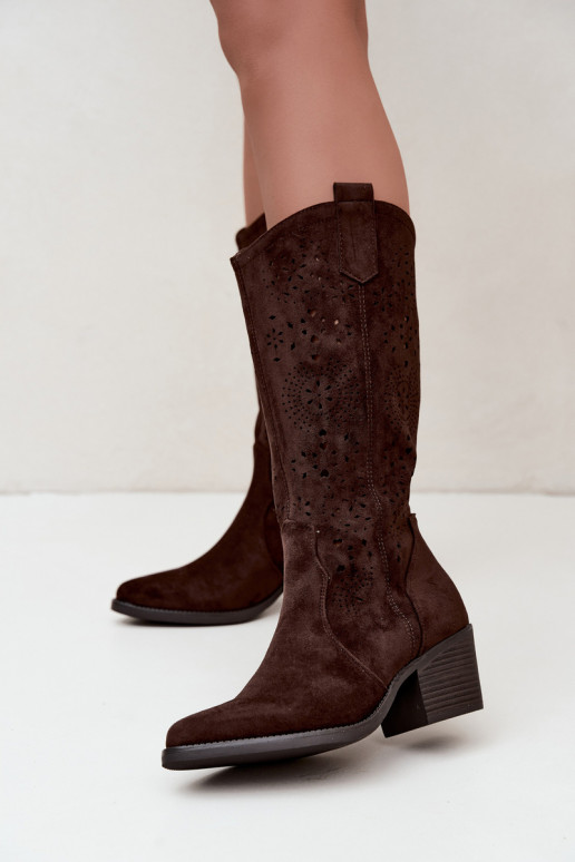 Botas de cowboy recortadas com salto CzekoladoĮe Garena