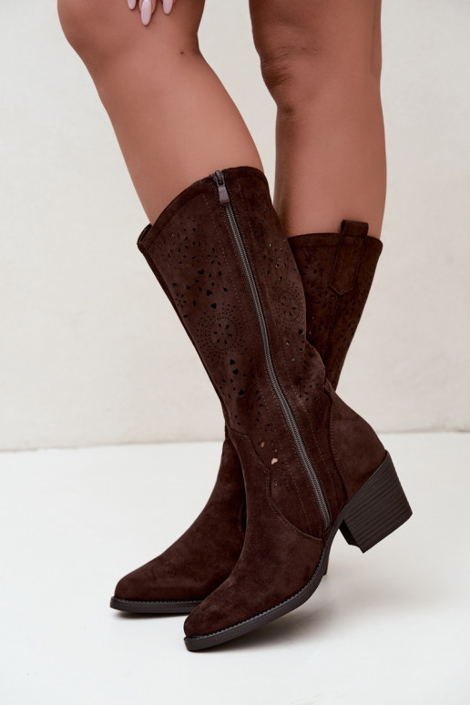 Botas de cowboy recortadas com salto CzekoladoĮe Garena