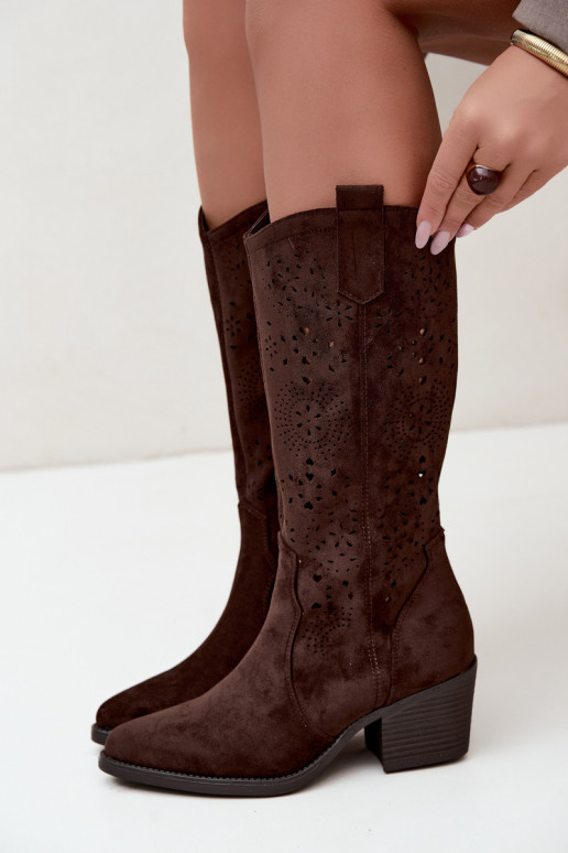 Botas de cowboy recortadas com salto CzekoladoĮe Garena
