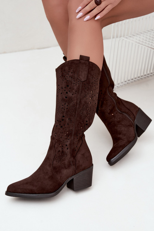 Botas de cowboy recortadas com salto CzekoladoĮe Garena