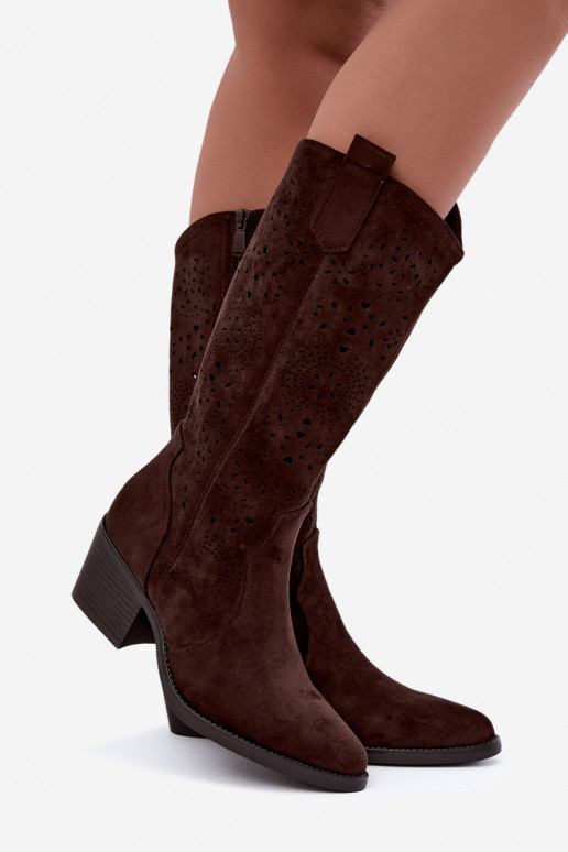 Botas de cowboy recortadas com salto CzekoladoĮe Garena