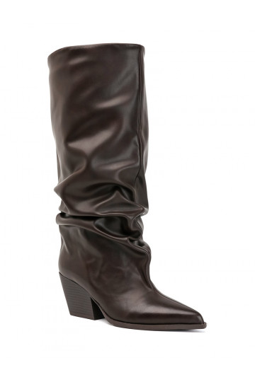 Botas altas femininas com parte superior curva e saltos na cor chocolate Durela 2