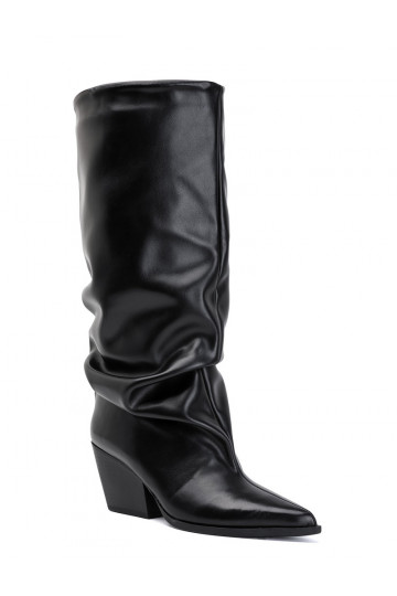 Botas altas femininas com parte superior curva e saltos na cor preta Durela 2