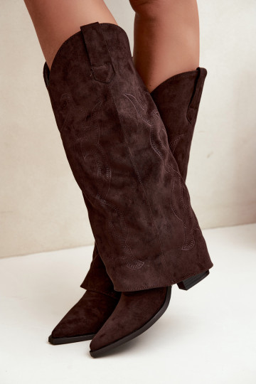 Botas longas de estilo cowboy com salto e cano costurado na cor chocolate Irella 2
