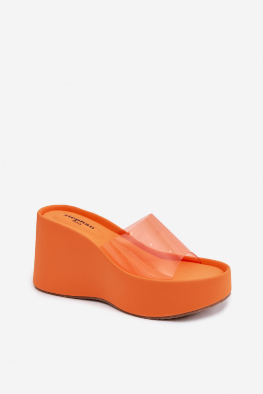 Chinelos laranja femininos com tiras transparentes Zolretia