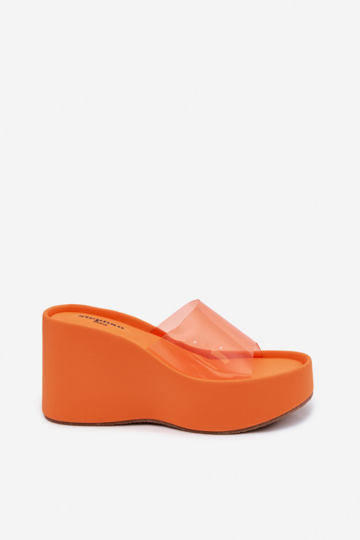 Chinelos laranja femininos com tiras transparentes Zolretia