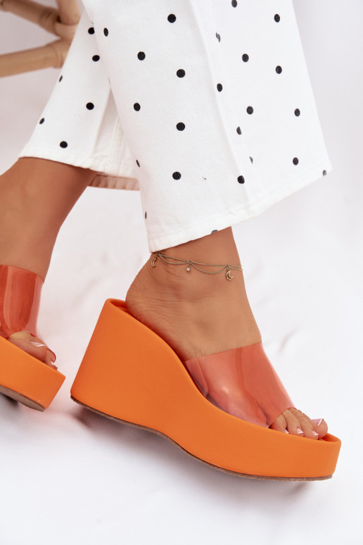 Chinelos laranja femininos com tiras transparentes Zolretia