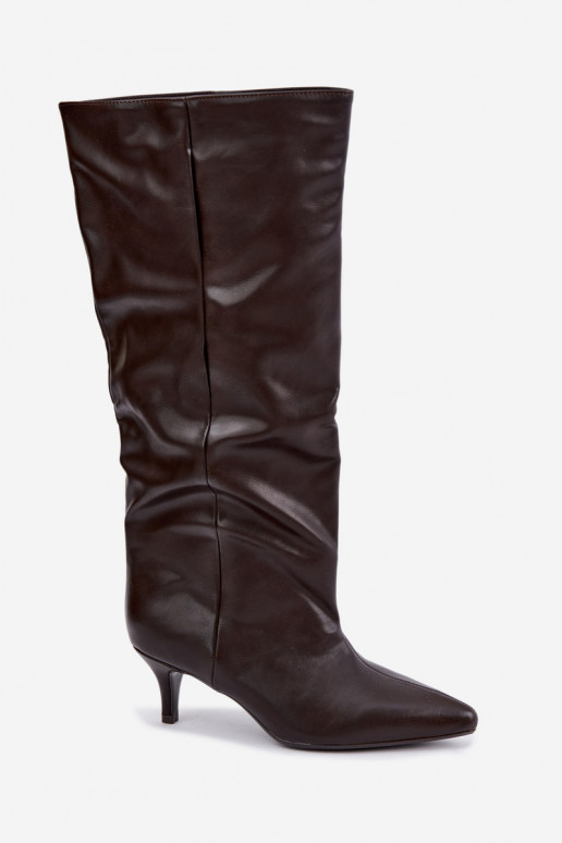 Botins com salto em camurça sintética chocolate Desya
