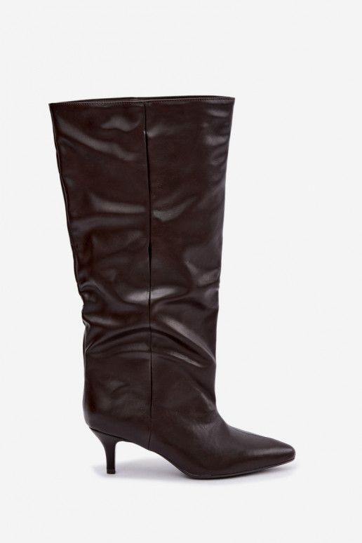 Botins com salto em camurça sintética chocolate Desya