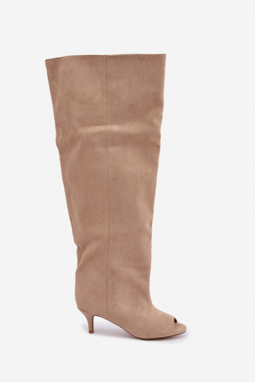Botas altas com cano alto e bico aberto em areia Henya