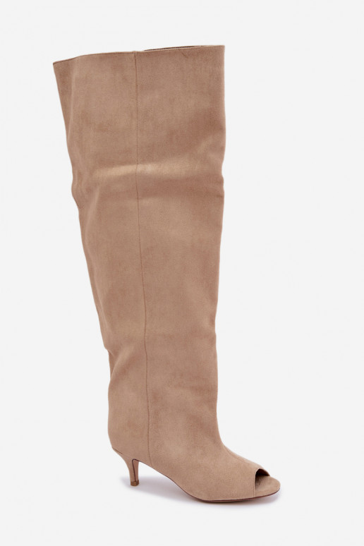 Botas altas com cano alto e bico aberto em areia Henya