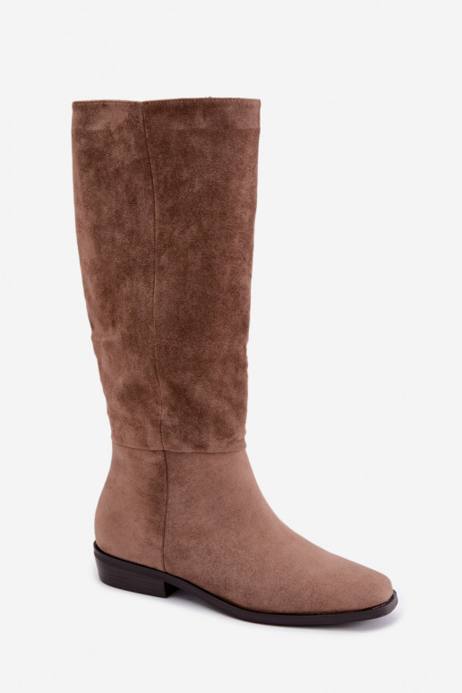 Botas altas femininas com salto baixo em areia Feretta