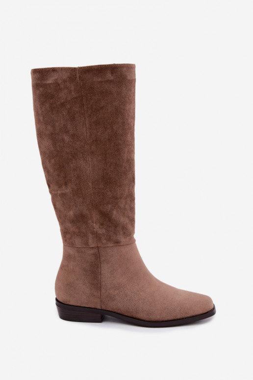 Botas altas femininas com salto baixo em areia Feretta