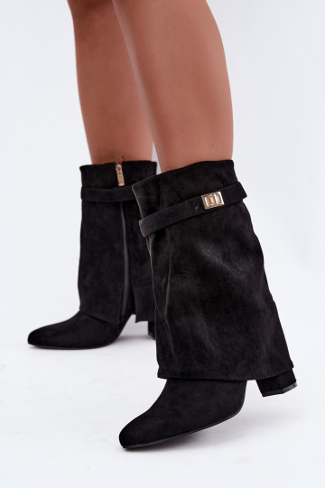 Botins femininos quentes com saltos decorados em preto Luvielle