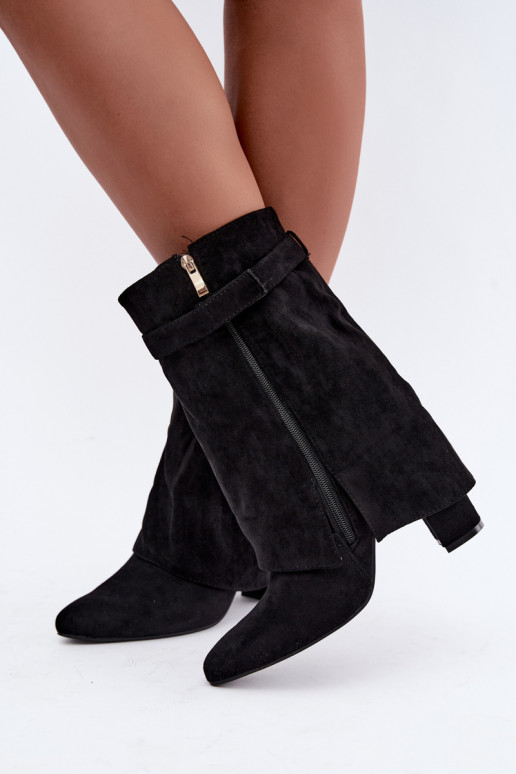 Botins femininos quentes com saltos decorados em preto Luvielle