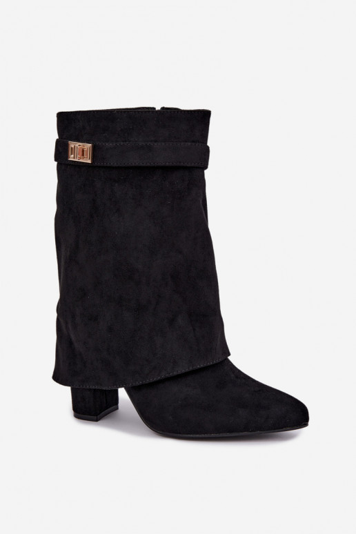 Botins femininos quentes com saltos decorados em preto Luvielle